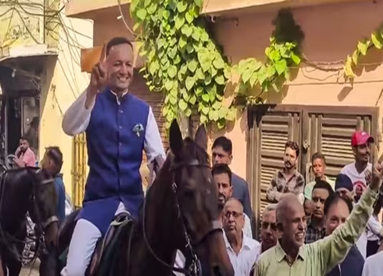 Haryana assembly election: Naveen Jindal reaches polling station on horse to cast his vote