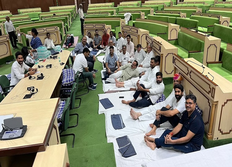 Congress legislators hold overnight dharna in Rajasthan Assembly over MLA Mukesh Bhakar's suspension