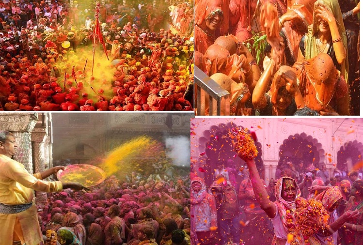 Celebration of Holi festival in the temples of Mathura