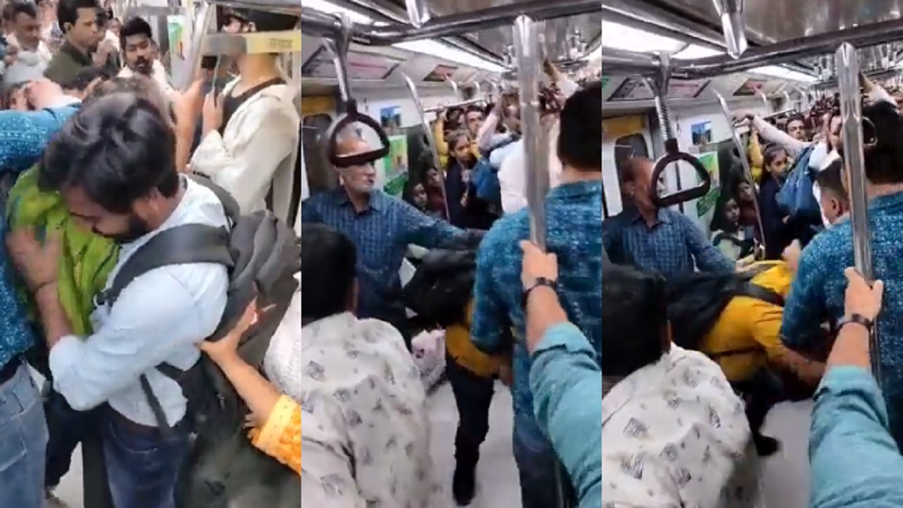 Delhi Metro Viral Video! Scratching each other’s face inside the Delhi Metro, watch video